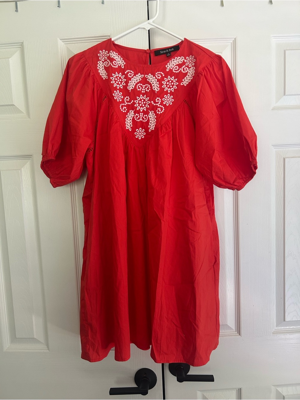 Embroidered Puff-Sleeve Dress